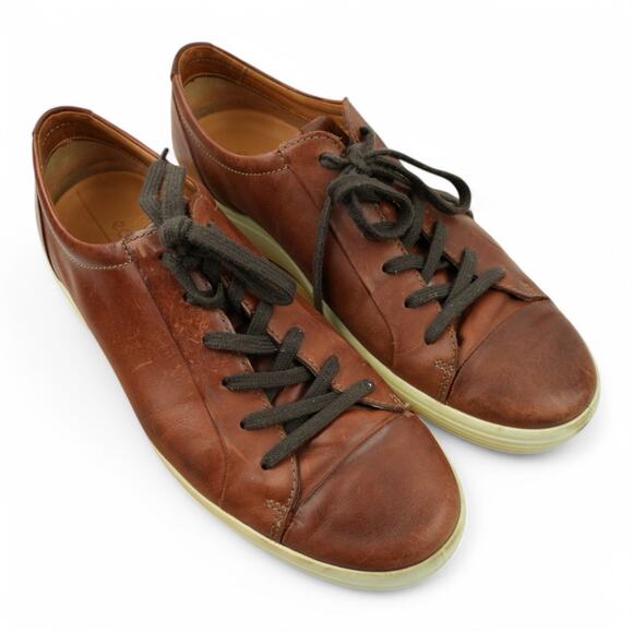 Ecco Soft 7 Shoes Lace Up Sneaker Size US 10-10.5 EU 44 Cognac Brown Leather - Picture 2 of 10